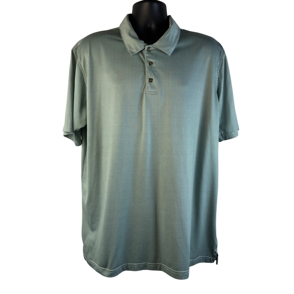 Pebble Beach Performance Mens XXL Green Geometric Micro Print Golf Polo Shirt
